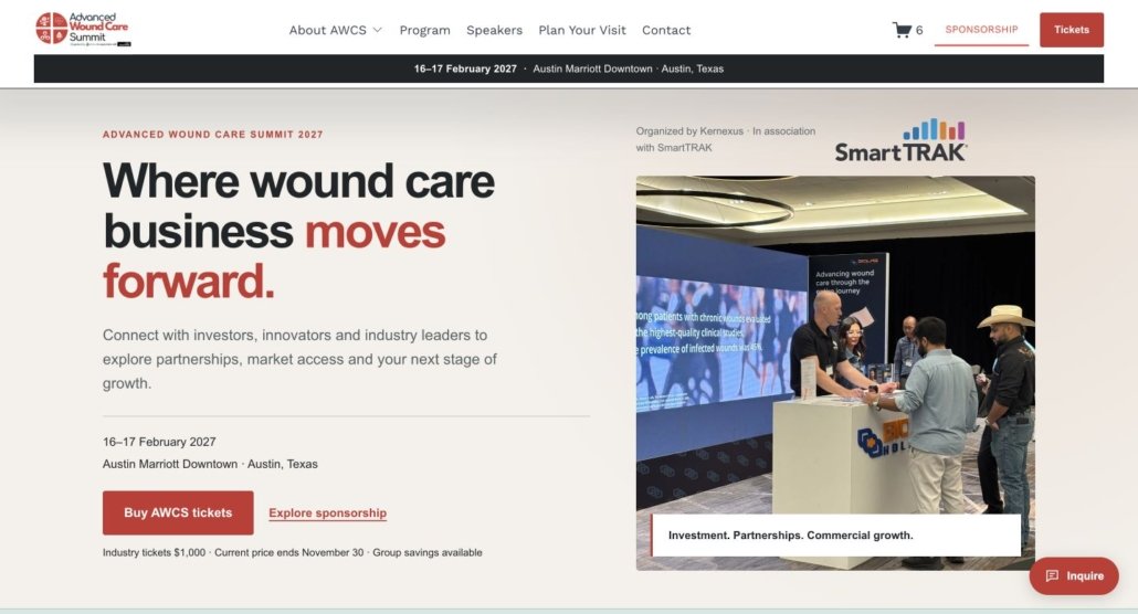 AWCS homepage with commercial audience messaging and separate ticket and sponsorship routes, captured 19 October 2026.